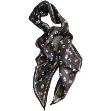 天才設計師骷髏頭真絲桑蠶絲百搭氣質知性質感絲綢發帶長巾窄絲巾