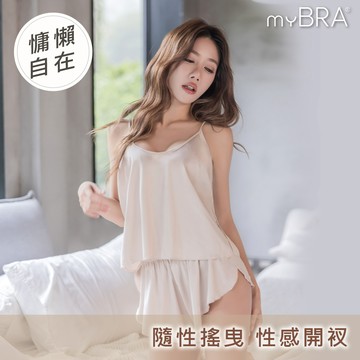 myBRA花瓣疊影｜緞面交疊開衩成套睡衣褲組