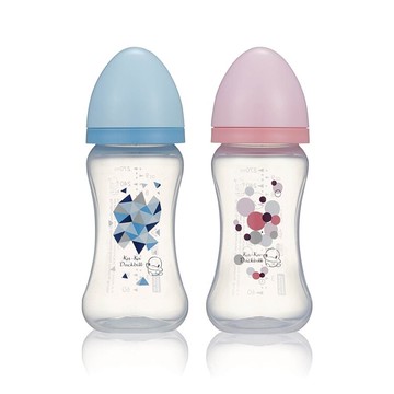 KU.KU酷咕鴨 幾何視界PP寬口奶瓶270ml (藍.粉)【德芳保健藥妝】顏色隨機出貨