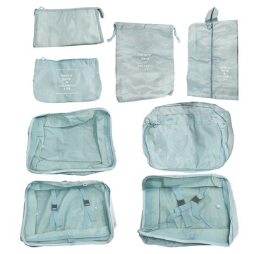 旅行收納袋8件組  大號(40 x 30 x 12cm) + 中號(30 x 28 x 12cm) + 小號(30 x 20 x 12cm) + 束口袋(36 x 27cm) + 內衣袋(28 x 20 x 12cm) + 平口袋(27 x 12cm) + 鞋袋(36 x 21c