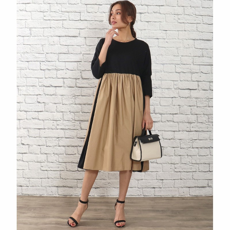 Alluge ジャージーリブ異素材切替ワンピース 通販 Lineポイント最大1 0 Get Lineショッピング