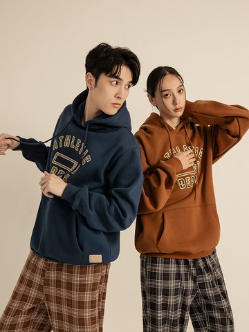 男女共穿．內刷毛復古印花帽T