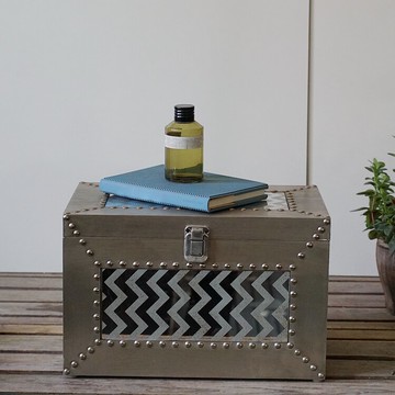 波普風格玻璃鋁皮裝飾收納箱家居裝飾仿古做舊1入