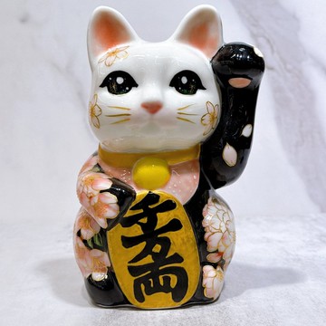 【櫻韻福貓】日本清水燒招財貓 | 色繪 櫻 中號