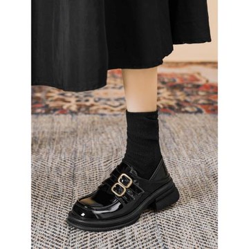 美夢丞~復古樂福鞋女厚底英倫風黑色小皮鞋百搭休閑鞋大碼41到43