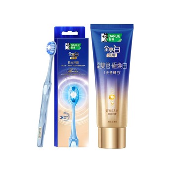 檔期限定!DARLIE好來 全亮白深導極煥白雙管牙膏+藍光牙刷超值組