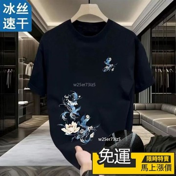 🔥 熱銷🔥冰絲短袖夏季新款T恤薄款男士休閒透氣速幹圓領寬鬆運動衫上衣 男短袖T恤 大碼男裝 冰絲上衣 涼感上衣