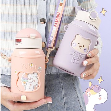 兒童保溫杯子帶吸管316不銹鋼水杯女高顏值學生便攜可愛水壺日式【摩可美家】