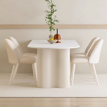 免運 開立發票 餐桌椅組 法式輕奢島臺巖板餐桌現代簡約奶油風小戶型餐桌椅子組合餐廳家用S069快速出貨