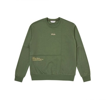 FILA #復古飛馳 男長袖圓領T恤-墨綠 1TEZ-5404-OV