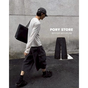 【PORY STORE】韓系工裝大口袋七分褲 水洗 復古 做舊 實拍 百搭 寬褲 休閒 男生短褲 工裝褲 短褲