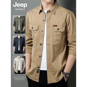 吉普美式工裝長袖襯衫男士外套春秋季休閑上衣2025新款純棉襯衣男