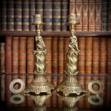 法國19世紀中後期 洛可可復興風格 Ormolu 火鍍金青銅燭台一對