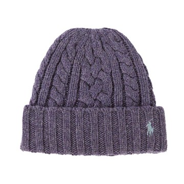 POLO Ralph Lauren小馬羊毛混紡麻花針織毛帽(灰紫)780979-510｜GoBrand購名牌