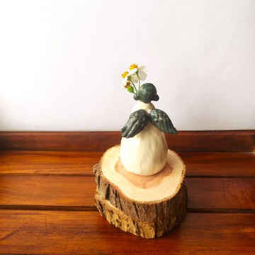 娃娃香插燭台-天使香插燭座-小花插-手作陶-香插座