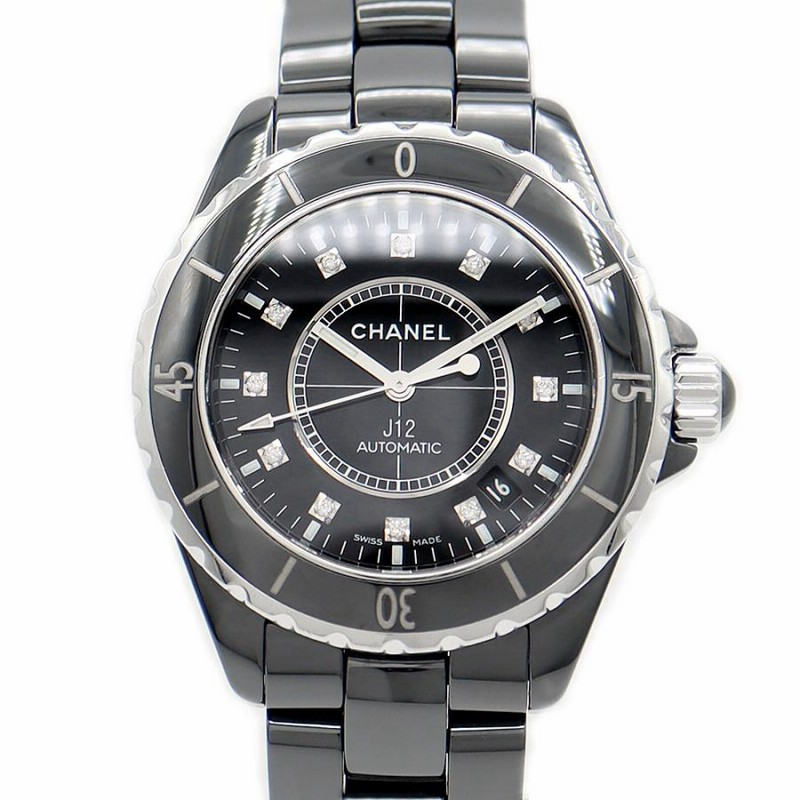 内部点検済 CHANEL シャネル J12 38mm H1626 デイト 12Pダイヤモンド 