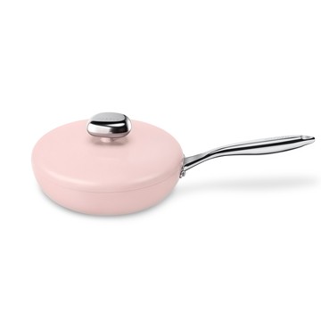 溫侖山 鵝卵石鑄鋁煎鍋26cm 附蓋-粉色