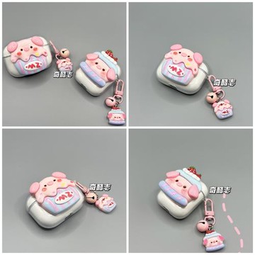 可愛立體樹脂適用于視藝星BluePods Mini粉色豬頭藍牙充電倉保護套草莓小豬無線耳機套透明防摔硅膠軟殼萌系