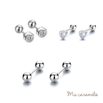 【焦糖小姐 Ms caramelo】925純銀 珠鎖養耳耳環 鋯石耳環 一套三件