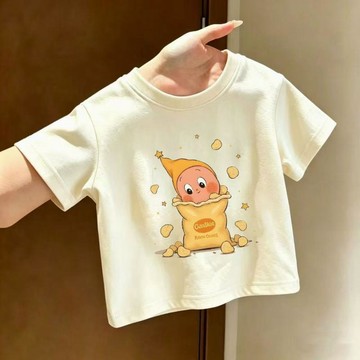 卡通薯片星星人兒童T恤 男女童寬鬆卡通印花短袖 寶寶休閒圓領短袖上衣潮 男女童上衣 兒童T恤