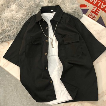 襯衫 男港風日系短袖 休閑寬松工裝襯衣 韓版潮流百搭套裝男夏季【不二雜貨】