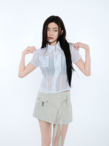 ASYMMETRIC STRIPE SHIRTS [WHITE]