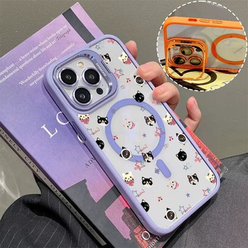 可愛貓咪 磁吸手機殼 金屬鏡頭支架 保護殼 適用於iPhone 17 16 15 14 13 12 11 Max防摔殼
