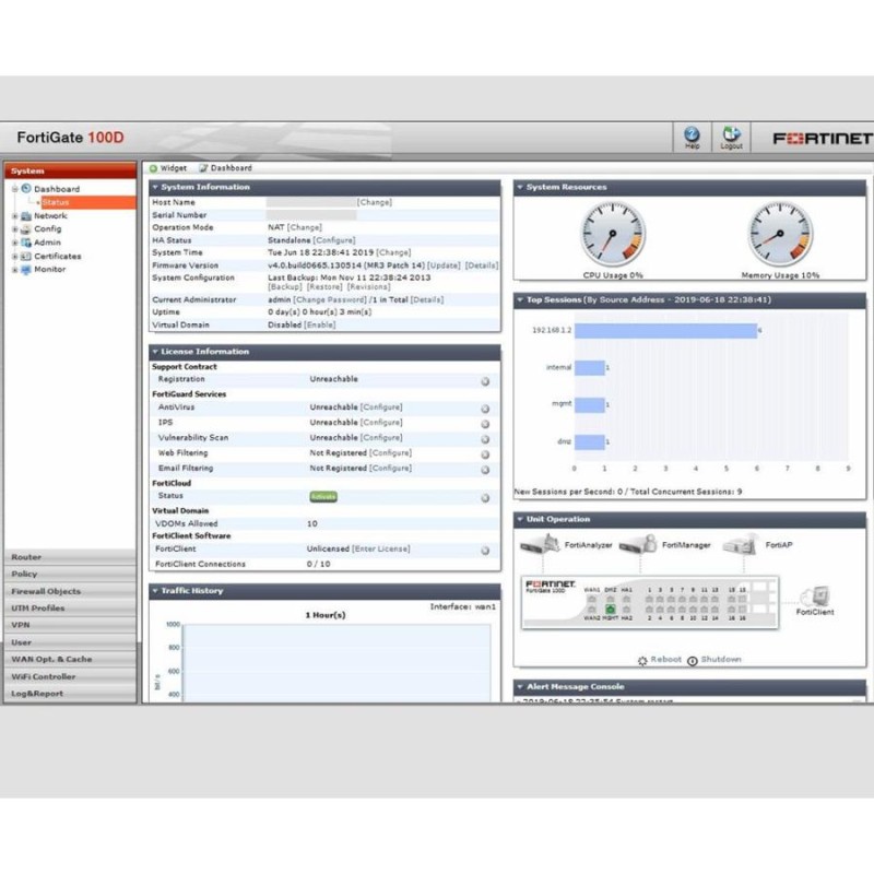 Fortinet Fortigate-100D FG-100D 設定初期化済 RAM4GB 内蔵ストレージ16GB v4.0 build0665  130514 (MR3 Patch 14) | LINEショッピング