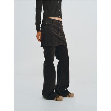 introutro水洗假兩件燈芯絨顯瘦復古通勤百搭修身顯瘦微喇裙褲