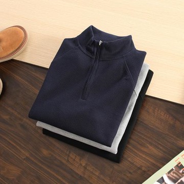 高質感肌理華夫格！立領半拉鏈插肩袖設計！純色套頭時尚寬松衛衣