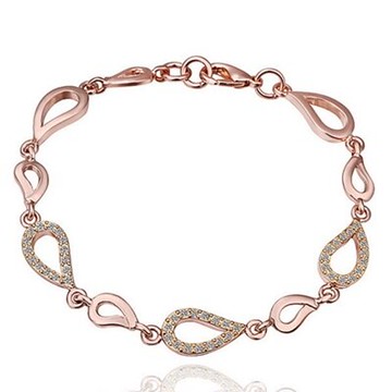 純銀手鍊 鍍18K金鑲鑽手環-鏤空水滴優雅細緻母親節生日情人節禮物女飾品73cd74【獨家進口】【米蘭精品】