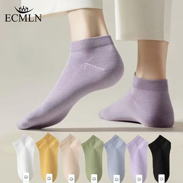 ECMLN 簡約淺口及踝襪女純色柔軟透氣吸汗後跟薄款短襪