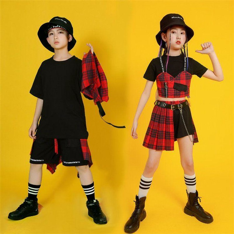 キッズダンス衣装 k-pop へそ出し チェック柄 スカート トップス 女の子 男の子 半袖 KPOP ダンス衣装 子供服 ヒップホップ カジュアル  ストリート 通販 LINEポイント最大GET LINEショッピング