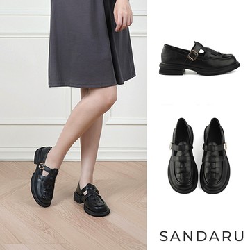 山打努SANDARU-瑪莉珍 編織面魔鬼氈金扣樂福鞋 大尺碼鞋