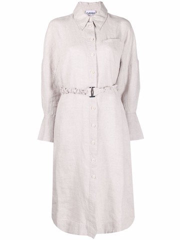 GANNI - belted hemp shirt dress - women - Hemp - 38 - Purple
