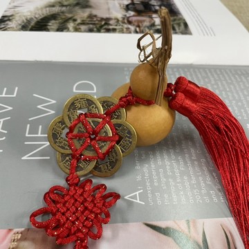 加持 天然葫蘆吊飾 六帝錢梅花葫蘆 A0341