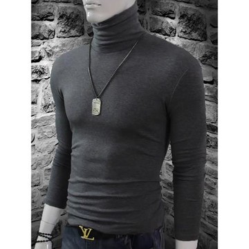 高領打底衫男士長袖T恤純棉純色緊身秋衣內衣保暖上衣服內搭秋冬