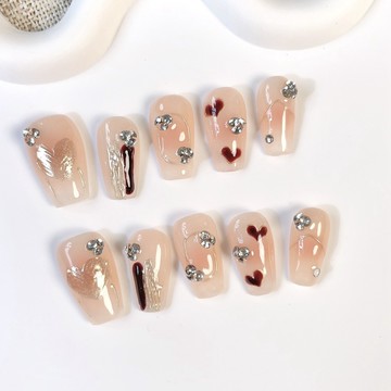 🎀Hannah🎀新品發售新款純手工穿戴甲光療美甲貼片成品手繪焦糖愛心爆閃鑽顯白假指甲中款2026新款上新MJ11