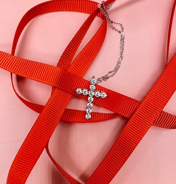 十字架項鏈/ 925純銀鍍18K白金/ 方晶鋯石