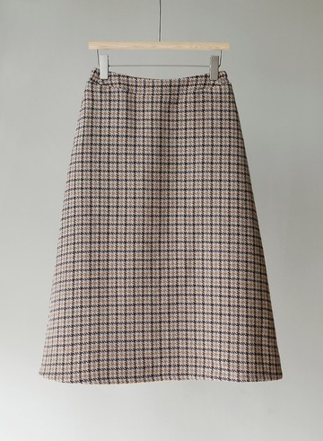 義大利製 米咖色鳥格紋羊毛簡約A字裙 套裝