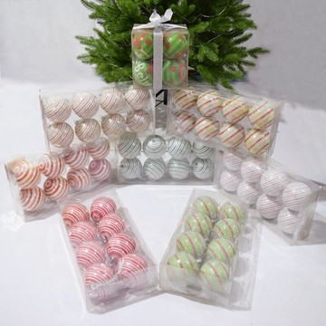 8cm外貿圣誕球掛件裝飾圣誕樹吊飾紅色綠色條紋掛飾櫥窗布置擺件