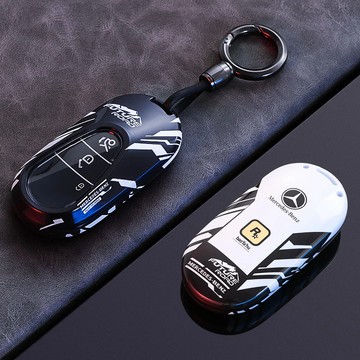 【塗鴉款】Benz 賓士鑰匙套 適用E級 A級 c級glc glb cla gla e300l鑰匙保護殼 鑰匙包鑰匙扣
