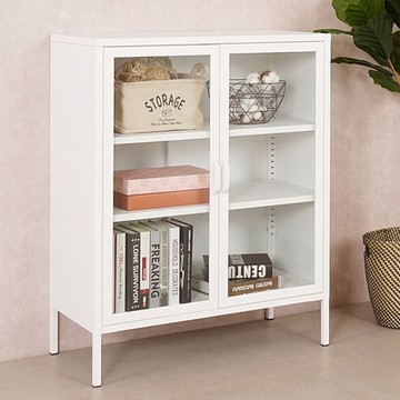 Homelike 喜家居鋼製玻璃置物櫃(白色)(2003)-80x40x102cm