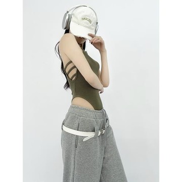 歐美性感鏤空連體掛脖吊帶背心女修身顯瘦內搭打底連體衣辣妹上衣