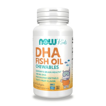 【NOW】兒童魚油DHA水果風味咀嚼膠囊1瓶(60顆) TG型魚油/孕婦可食/24mg EPA/100mg DHA