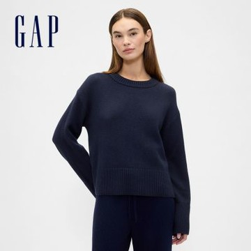 【GAP】女裝|圓領長袖針織衫 CashSoft系列-海軍藍(794775)