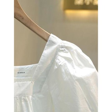 2025春夏新款韓版純棉方領洋氣泡泡袖短袖寬松顯瘦時尚襯衫女上衣