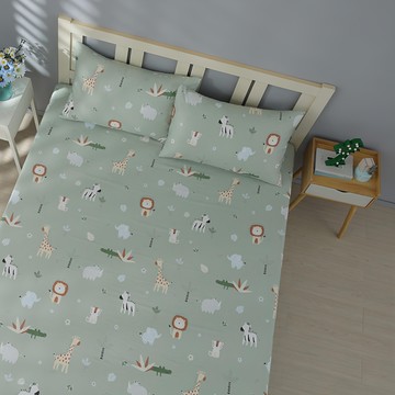 Ishur 伊舒爾 萊賽爾床包 + 枕套  動物趣 綠色  單人