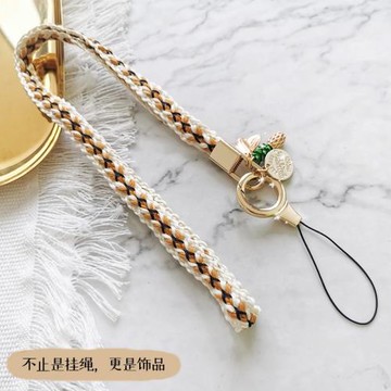 木兮原創長款吊繩編織鏈條小香風韓范草莓網紅菠蘿女手機掛脖掛繩