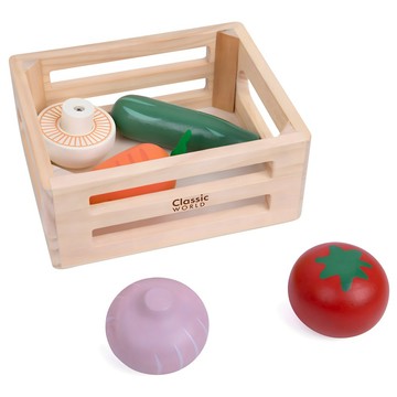 Classic WORLD 客來喜 綠色田園蔬菜籃經典木玩  1套  綠色田園蔬菜籃經典木玩